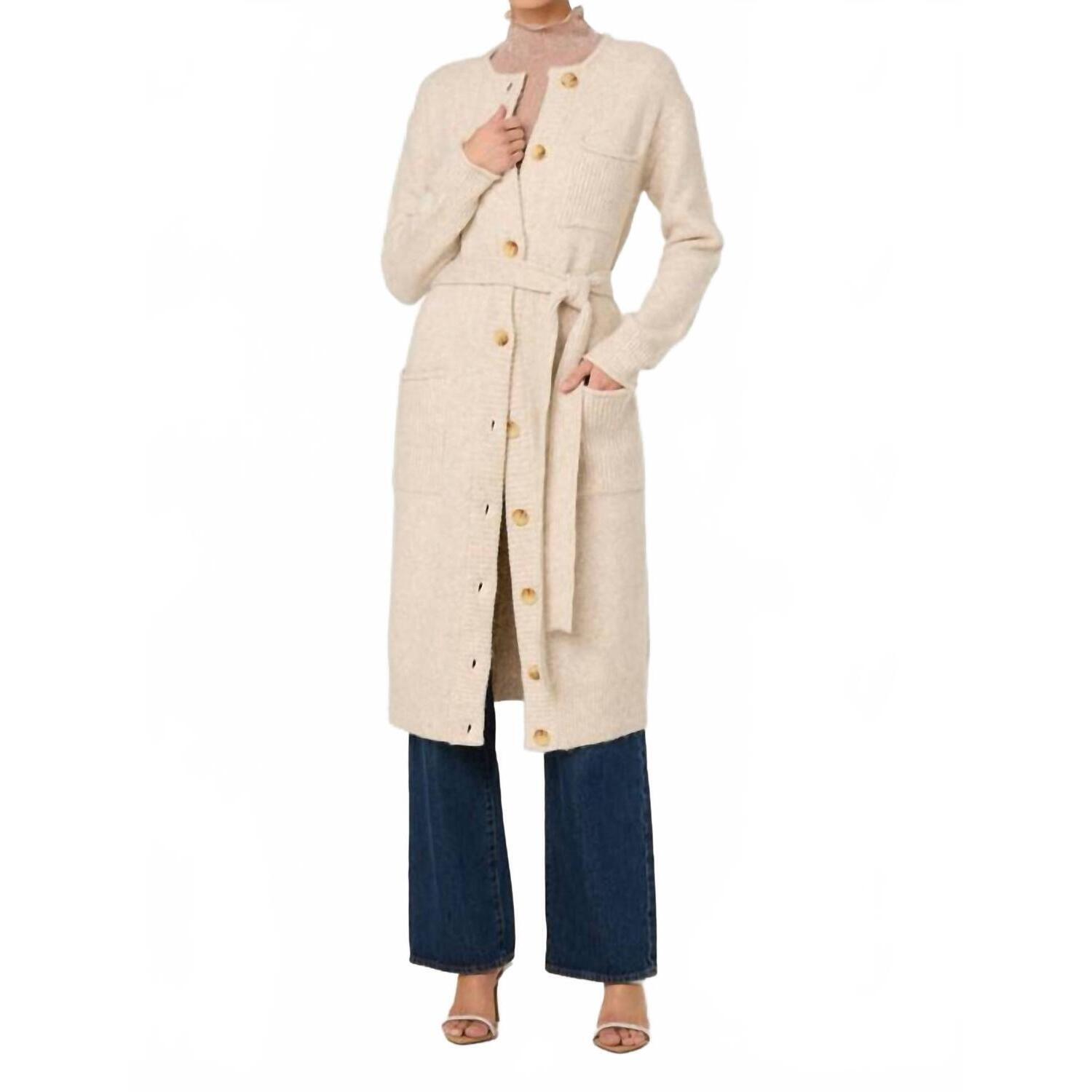 New Astr Meris Belted Longline Cardigan In Cream